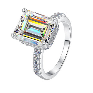 Fine Jewelry 5/10Ct Emerald Diamond Solitaire Rings S925 Sterling Silver VVs1 Large Moissanite Ring Band of Wedding Engagement - Product Image 5