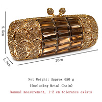 Minaudière de luxe cylindrique à grille miroir, ornée de pétales en cristal, avec chaîne détachable pour mariage, banquet, gala