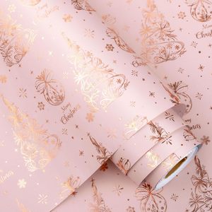 Christmas <b>Wrapping</b> <b>Paper</b> Pink Rose Gold Embossed Tree Design 17 In X 32.8 Ft Gift Craft Holiday Packaging - Product Image 1