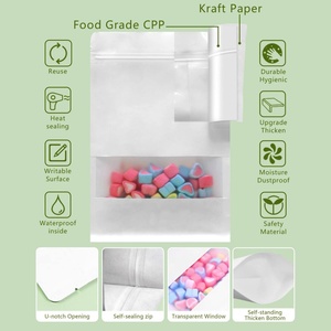 Bolsas de Papel Kraft Biodegradables Pre-Hechas con Cierre Ziplock, Doypack Personalizadas, Blancas, con Ventana - Product Image 3