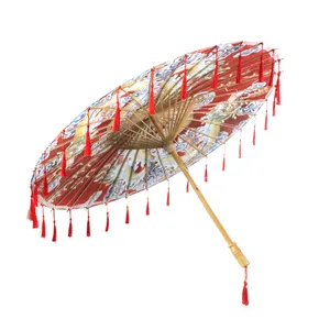 Chinese Stijl Draak Olie Papier Paraplu Met Rood Kwastje