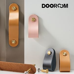 DOOROOM lemari kulit panas kuningan padat menarik Fashion laci mebel pegangan kulit pegangan lemari pakaian - Product Image 3