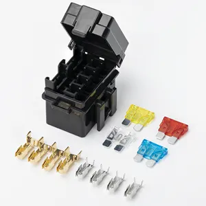Auto 12V Fuse Holder Box 4 Way Fuse Block with Fuses and Terminals Universal with Protection Cover for Car Boat Marine