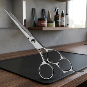 Ciseaux de coiffure professionnels en acier au carbone, lames à pointe arrondie, manche long en acier inoxydable, pour droitiers, 3 anneaux, crochet fixe - Product Image 5