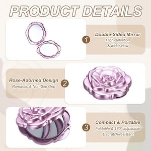 Mini miroir de maquillage - Miroir double face pour retouches - Miroir portable pliable pour les voyages - Product Image 2