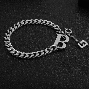 2026 New Light Luxury Niche Design Sliver Plated Thick <b>Chain</b> Letter Bracelet <b>Titanium</b> Steel Unisex's Bracelets Fashion Jewelry - Product Image 3