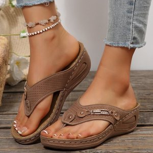 Sandalias de cuña para mujer, rojas, con punta abierta, transpirables, estilo casual, para la playa, zapatos de verano - Product Image 2