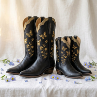 Bottines décontractées en cuir pour femme, bottes de cowgirl en cuir de vachette pour mariage, nouveau design, vente en gros, chaussures noires à cadenas, bottes hautes jusqu'au genou