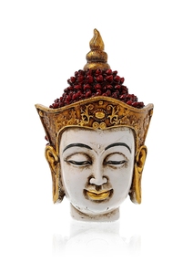 Handcrafted Resin <b>Buddha</b> <b>Head</b> Decor With Red Beads And Gold Crown Feng Shui Tabletop Ornament For Indoor Living Room - Product Image 4