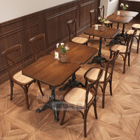 Ensemble table et chaises carrées personnalisables en bois massif de style rétro américain avec structure métallique pour salon de thé, pâtisserie et restaurant