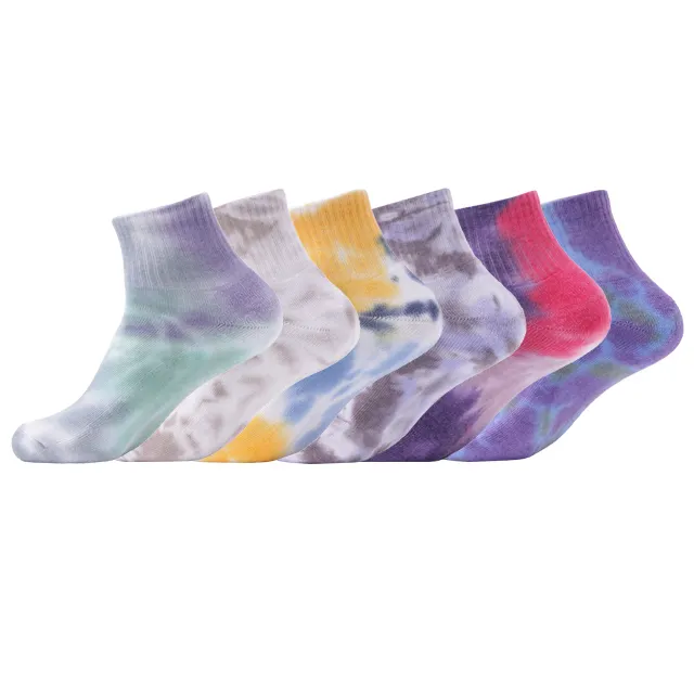 Fashion Cool Street Colorful Happy Embroidered Logo Terry Crew Sport Socks Custom Tie Dye Cotton Socks Men Women