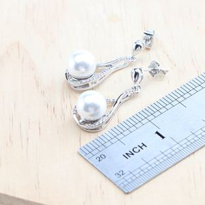 ชุดเครื่องประดับสำหรับงานแต่งงานของเจ้าสาวไข่มุก925สีเงินชุดสร้อยคอจี้ต่างหูหินเพทายสีขาวสำหรับเครื่องแต่งกายผู้หญิง - Product Image 4