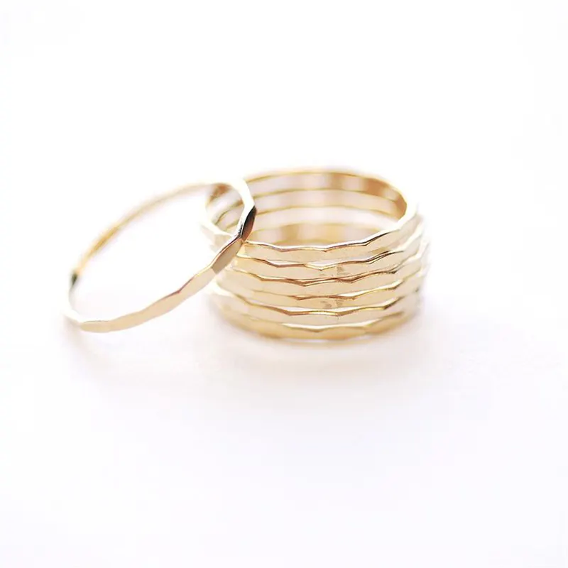 Popular Ring Jewelry 14k Gold Filled Rose Gold simple Hammered Ring for Women