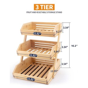 Panier <span class=keywords><strong>à</strong></span> fruits en bois avec 3 étages, présentoir de boîte de rangement de comptoir de cuisine, panier de rangement de collation de pain de légumes de ménage. - Product Image 3