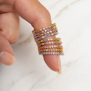 Colorful CZ Eternity Band <strong>Ring</strong> Thin Skinny Engagement Wedding Band Rainbow Color Classic Simple Round <strong>Circle</strong> Mid Finger <strong>Rings</strong> - Product Image 2