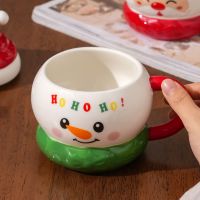 Décoration de Noël - Cadeau Festif - Tasse en Porcelaine au Design de Bonhomme de Neige Mignon - Tasse en Céramique Fantaisie de 400 ml avec Couvercle en Forme de Bonnet Tricoté