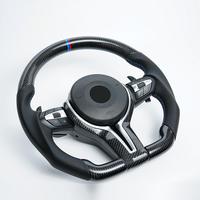 Volant BMW M en fibre de carbone avec bande tricolore, cuir perforé, palettes de changement de vitesse, forme D, remplacement amélioré pour la plupart des modèles