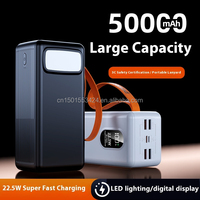 Batterie externe de haute qualité et durable, charge rapide 22,5 W avec lampe torche LED, poignée de transport, chargeur portable USB-C 50000 mAh