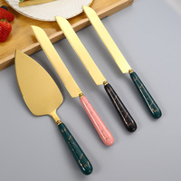 Ensemble de couverts de luxe pour mariage, couteau à gâteau et spatule à tarte en acier inoxydable avec manche en céramique marbrée dorée, livré dans un coffret cadeau