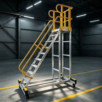 Plateforme mobile industrielle avec marchepieds et garde-corps en aluminium aéronautique certifiée EN 131-7 TUV
