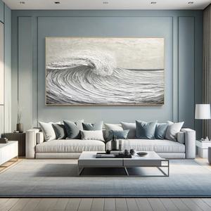 Obra de Arte Texturizada de Olas del Océano, Pintura Mural Moderna Original Hecha a Mano, Arte de Pared en Lienzo para Diseño de Interiores Sofisticado - Product Image 1