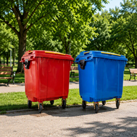 Poubelle extérieure 660L en plastique HDPE avec couvercle, deux roues, paroi épaisse, pour utilisation en salle d'exposition