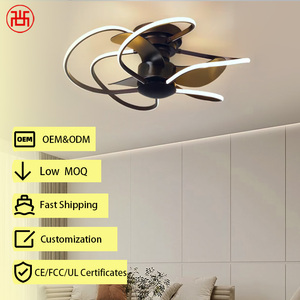 Ventilateur de plafond électrique LED 6 vitesses de luxe nordique, lampe en plastique, télécommande, application intelligente, extérieur, domestique - Product Image 1