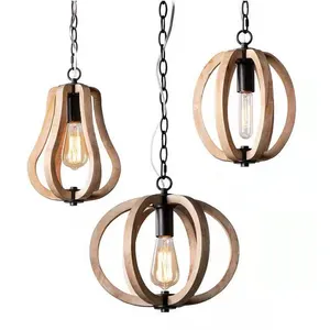 Farmhouse Italian Living Room Rustic Hotel Wooden Chandelier Lighting Wooden Pendant Light