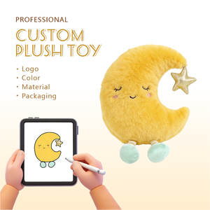 Fabricant de jouets en peluche personnalisés, production en série, oreiller de sommeil en forme de lune, rembourrage en coton PP, jouet en peluche personnalisé avec logo d'entreprise pour bébé - Product Image 1