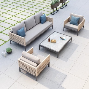 Canapé modulaire d'extérieur en rotin de luxe, ensemble de canapés en métal pour cour et jardin - Product Image 5