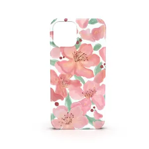 अनुकूलित हार्ड पीसी सबलिमिनेशन स्नैप सभी समावेशी डिजाइन सफेद पृष्ठभूमि गुलाबी फूल फोन मामले iPhone 15 के लिए