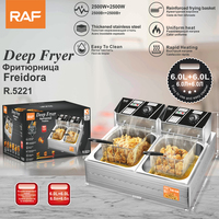 Friteuse électrique professionnelle RAF 6,0+6,0 litres à double panier en acier inoxydable de qualité supérieure pour frites 0-200 ℃