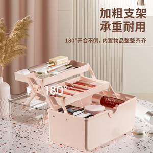 Boîte de rangement cosmétique de bureau grande capacité avec miroir et tiroir pour pinceaux de maquillage, rouge à lèvres, fond de teint, vernis à ongles, portable - Product Image 5