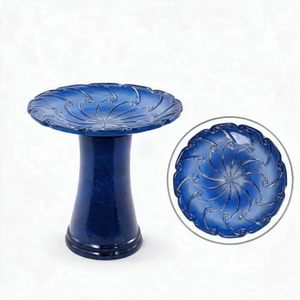 Baño para Pájaros de Cerámica Esmaltada Roja con Diseño Floral, Baño para Pájaros Moderno con Pedestal de Cerámica Esmaltada - Product Image 5