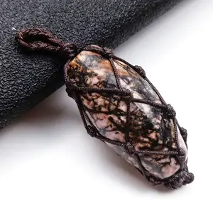 DIY Fast shipping bulk natural hand-wound long column rhodonite jasper pendant keychain for necklace jewelry Crystal Crafts