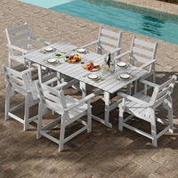 Table de bistrot haute d'extérieur carrée en HDPE, réglable en hauteur, avec trou pour parasol, résistante aux intempéries, étanche, style ferme