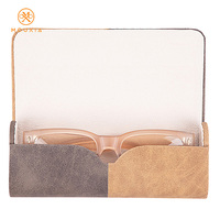 Étui à lunettes vintage en cuir PU bicolore avec logo personnalisé