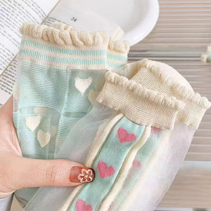 Meias de Tornozelo em Renda Transparente com Babados para Mulheres, 5 Estilos, Bordadas com Coração e Renda <span class=keywords><strong>Floral</strong></span>, Meias Coreanas Vintage para Noivas - Product Image 3