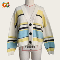 Cardigan en tricot à rayures color block CG, col en V, épaules tombantes, coupe ample, court, boutonné, pour printemps-automne, vente en gros OEM
