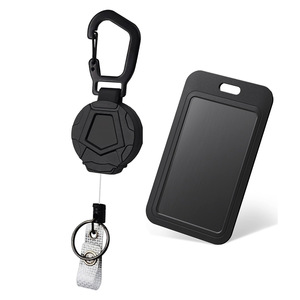 Ensemble porte-clés et porte-cartes enroulable en corde métallique, motif losange noir, avec boucle à ouverture facile, pour camping et pêche en extérieur, transfrontalier, en stock - Product Image 1