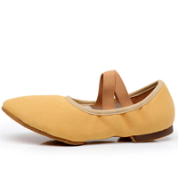 Chaussures de danse classique Qianranwu pour femmes, en toile, à semelle souple et talon plat, avec semelle extérieure en cuir véritable, pour l'entraînement de ballet, vente en gros