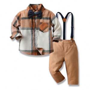 Tirantes de caballero con lazos Otoño Plaid Manga larga Top Bow Pant Suit - Product Image 2