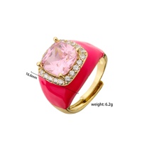 Bague géométrique colorée et mignonne en laiton plaqué or avec zircon incrusté et émail, style européen et américain, pour femme