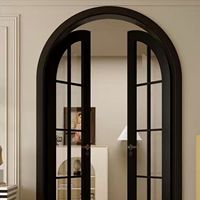 Porte d'entrée coulissante en bois avec verre arqué de style français, vente directe usine, pour villa, hôpital, chambre ou bureau, style rétro