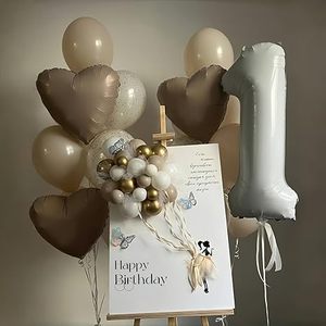 Globo Número <span class=keywords><strong>1</strong></span> Beige <span class=keywords><strong>de</strong></span> 40 Pulgadas, Decoración para Primer Cumpleaños y Navidad, Globo Grande Autoinflable <span class=keywords><strong>de</strong></span> Látex Crema, Duradero e Impermeable, 0-9, para Exteriores - Product Image 2