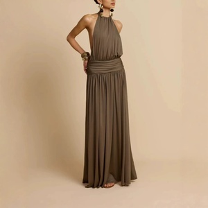 Abito lungo estivo da donna con scollo all'americana, senza maniche, elegante, modellante e aderente - Product Image 5