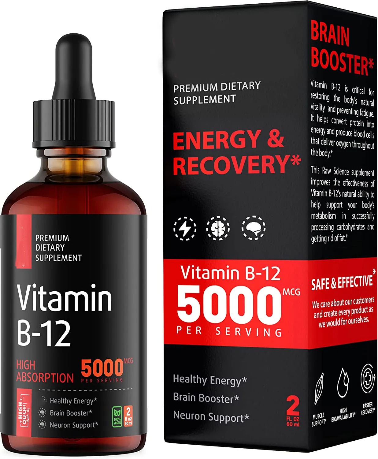 Suplementos líquidas de gotas de vitamina B12 para mujeres y hombres Energy Booster Vitamin 12 Gotas para el metabolismo y el apoyo a la salud