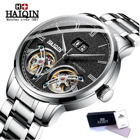 2020 Haiqin Top Branded Automatische Horloge Dubbele Vliegwiel Horloge Mannen Tourbillon Militaire Sport Klok Mannen Mechanische Horloges