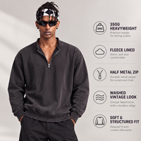 Sweat-shirt à col ras du cou en molleton 350 GSM, style vintage délavé, avec fermeture éclair métallique, pour homme, streetwear américain, marque privée OEM