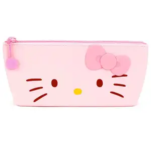 Weiche Silikon tragbare Stift Bleistift Hüllen Leichte Marker Organizer Aufbewahrung tasche Nette Cartoon Pink Cat Kosmetik tasche für Frauen